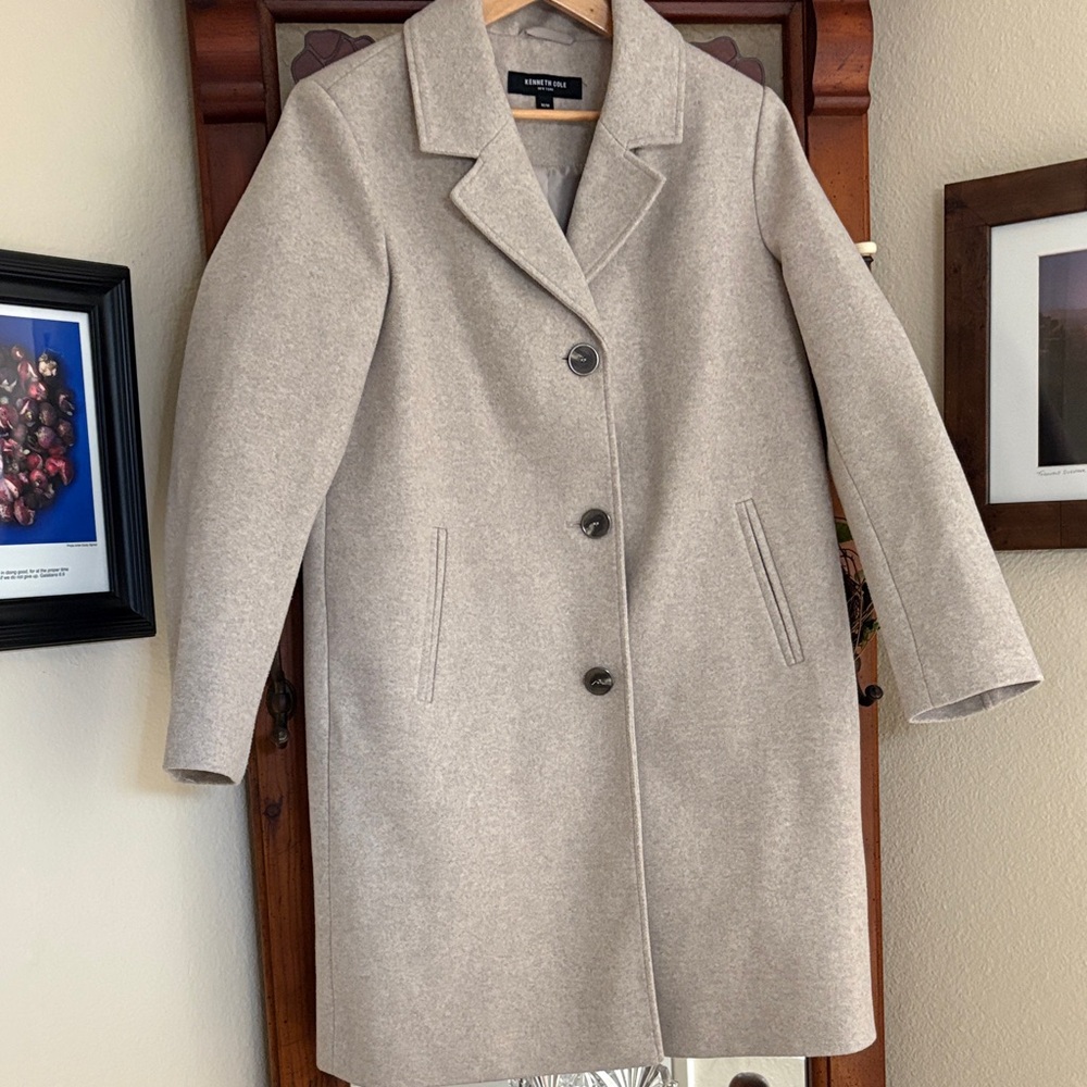 Kenneth Cole Light Tan Single-Breasted Pea Coat